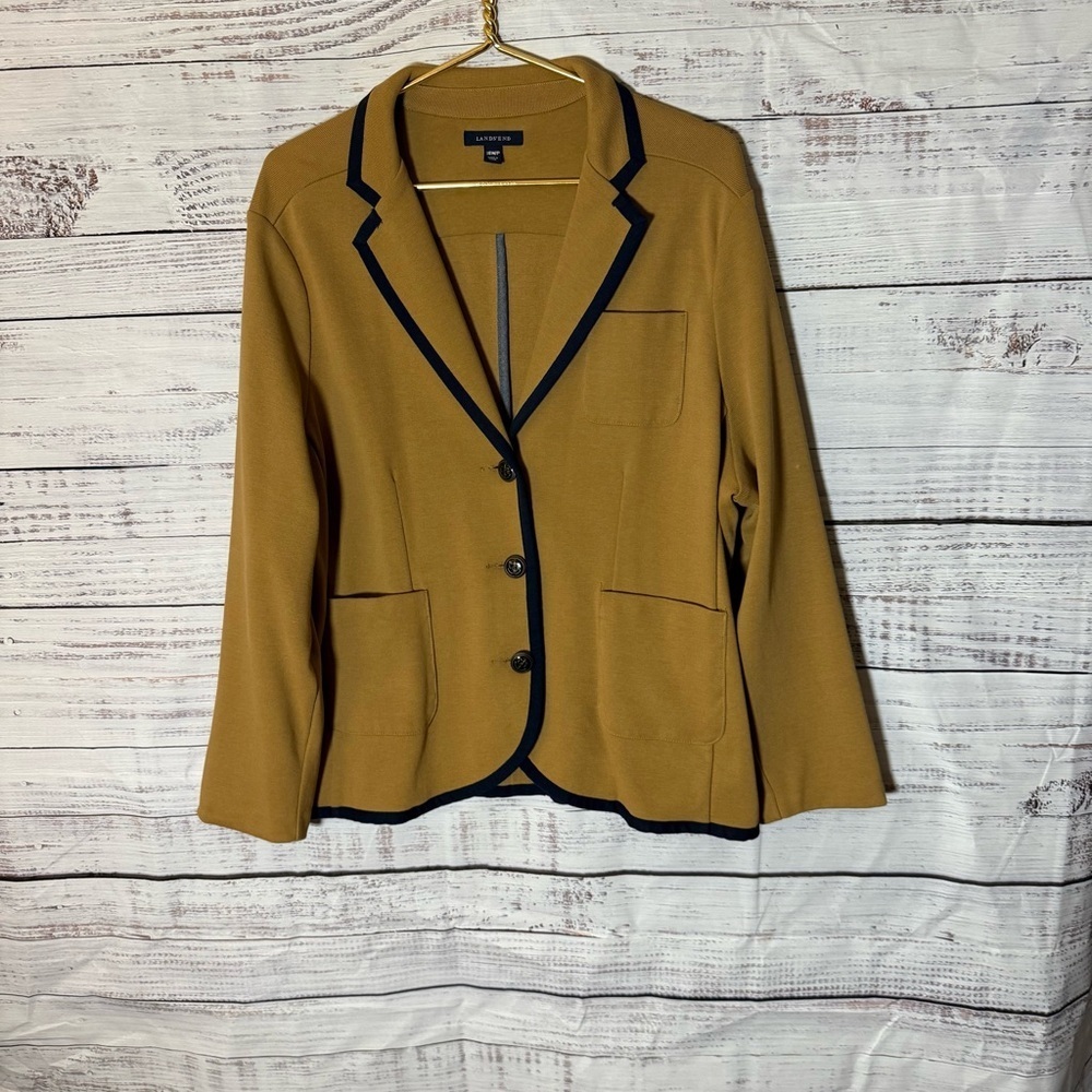 Lands' End Camel Blazer with Navy Trim